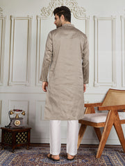 Woven Design Mandarin Collar Straight Kurta & Trouser