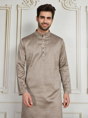 Woven Design Mandarin Collar Straight Kurta & Trouser