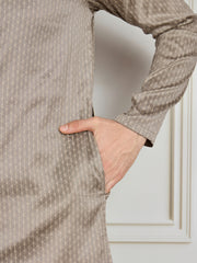 Woven Design Mandarin Collar Straight Kurta & Trouser