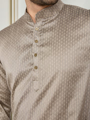 Woven Design Mandarin Collar Straight Kurta & Trouser