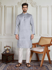 Floral Woven Design Mandarin Collar Straight Kurta & Trouser