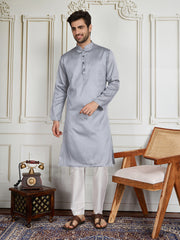 Floral Woven Design Mandarin Collar Straight Kurta & Trouser