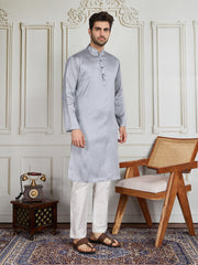 Floral Woven Design Mandarin Collar Straight Kurta & Trouser