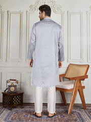 Floral Woven Design Mandarin Collar Straight Kurta & Trouser