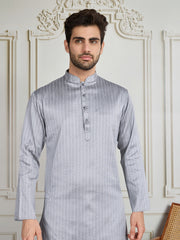 Floral Woven Design Mandarin Collar Straight Kurta & Trouser