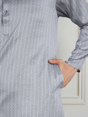 Floral Woven Design Mandarin Collar Straight Kurta & Trouser