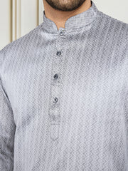 Floral Woven Design Mandarin Collar Straight Kurta & Trouser