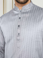 Floral Woven Design Mandarin Collar Straight Kurta & Trouser