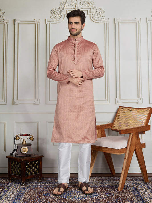 Men Self Design Straight Kurta & Trouser Set