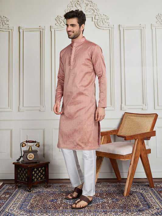 Men Self Design Straight Kurta & Trouser Set
