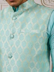 Woven Embroidered Kurta & Trousers With Nehru Jacket