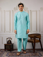 Woven Embroidered Kurta & Trousers With Nehru Jacket