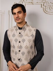 Men Ethnic Woven Design Kurta & Trousers With Nehru Jacket