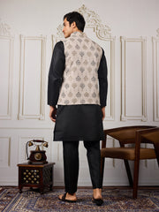 Men Ethnic Woven Design Kurta & Trousers With Nehru Jacket