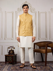Men Sequinned Embroidered Kurta & Trousers With Nehru Jacket