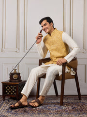 Men Sequinned Embroidered Kurta & Trousers With Nehru Jacket