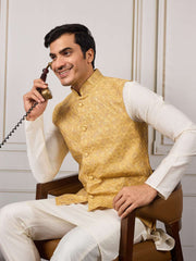 Men Sequinned Embroidered Kurta & Trousers With Nehru Jacket