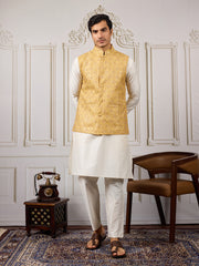 Men Sequinned Embroidered Kurta & Trousers With Nehru Jacket
