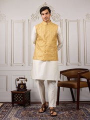 Men Sequinned Embroidered Kurta & Trousers With Nehru Jacket