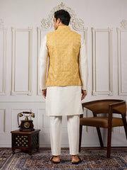 Men Sequinned Embroidered Kurta & Trousers With Nehru Jacket