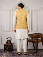 Men Sequinned Embroidered Kurta & Trousers With Nehru Jacket