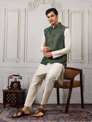 Men Ethnic Woven Design Kurta & Trousers With Nehru Jacket