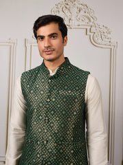 Men Ethnic Woven Design Kurta & Trousers With Nehru Jacket