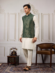 Men Ethnic Woven Design Kurta & Trousers With Nehru Jacket