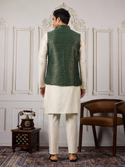 Men Ethnic Woven Design Kurta & Trousers With Nehru Jacket