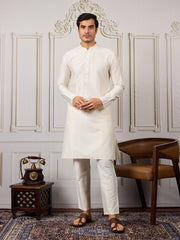 Men Ethnic Woven Design Kurta & Trousers With Nehru Jacket