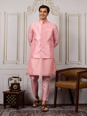 Ethnic Woven Design Kurta & Trousers With Nehru Jacket