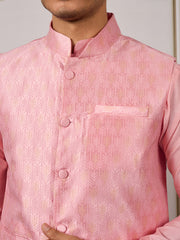 Ethnic Woven Design Kurta & Trousers With Nehru Jacket