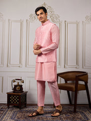 Ethnic Woven Design Kurta & Trousers With Nehru Jacket
