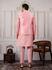 Ethnic Woven Design Kurta & Trousers With Nehru Jacket