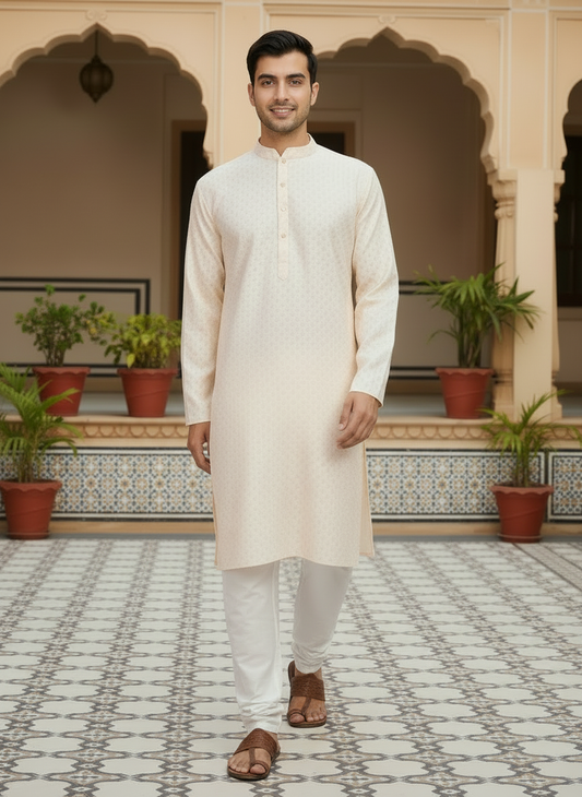 Embroidered Mandarin Collar Kurta & Trousers