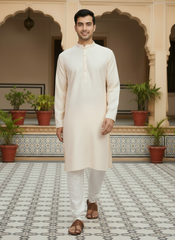 Embroidered Mandarin Collar Kurta & Trousers