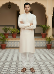Embroidered Mandarin Collar Kurta & Trousers