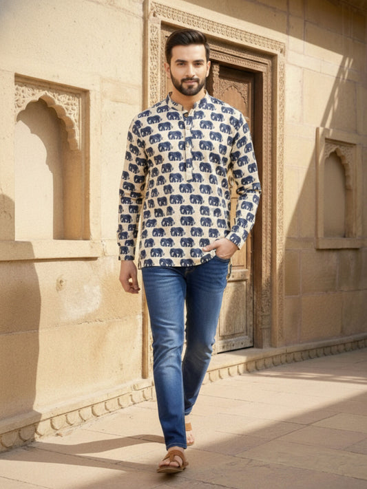 Printed Mandarin Collar Above Knee Straight Kurta