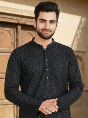 Embroidered Mandarin Collar Kurta & Trousers Kurta Sets