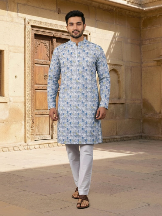 Embroidered Pure Cotton Mandarin Collar Kurta Sets
