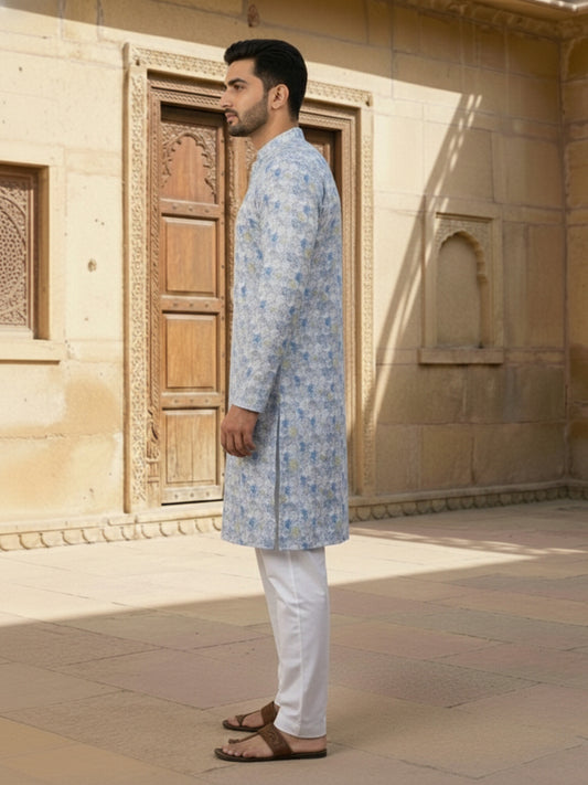 Embroidered Pure Cotton Mandarin Collar Kurta Sets