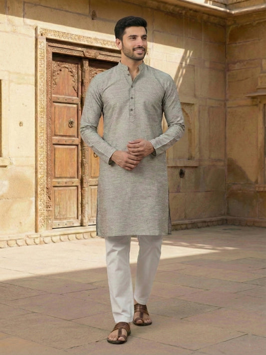 Woven Design Mandarin Collar Kurta Sets