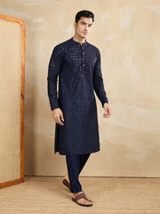 Embroidered Mandarin Collar Kurta & Trousers