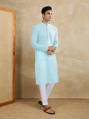 Embroidered Cotton Mandarin Collar Calf Length Straight Kurtas