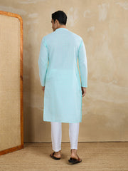 Embroidered Cotton Mandarin Collar Calf Length Straight Kurtas