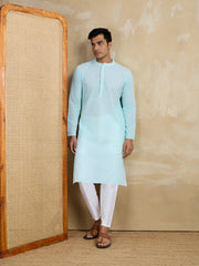Embroidered Cotton Mandarin Collar Calf Length Straight Kurtas