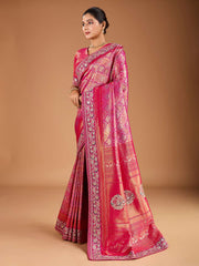 Ethnic Motifs Thread & Sequinned Embroidered Saree with Blouse Piece