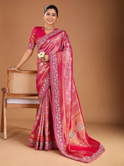 Ethnic Motifs Thread & Sequinned Embroidered Saree with Blouse Piece