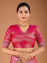 Ethnic Motifs Thread & Sequinned Embroidered Saree with Blouse Piece