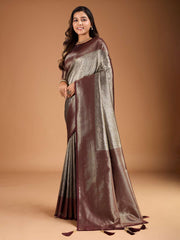 Floral Zari Woven Design Tassels Saree with Blouse Piece
